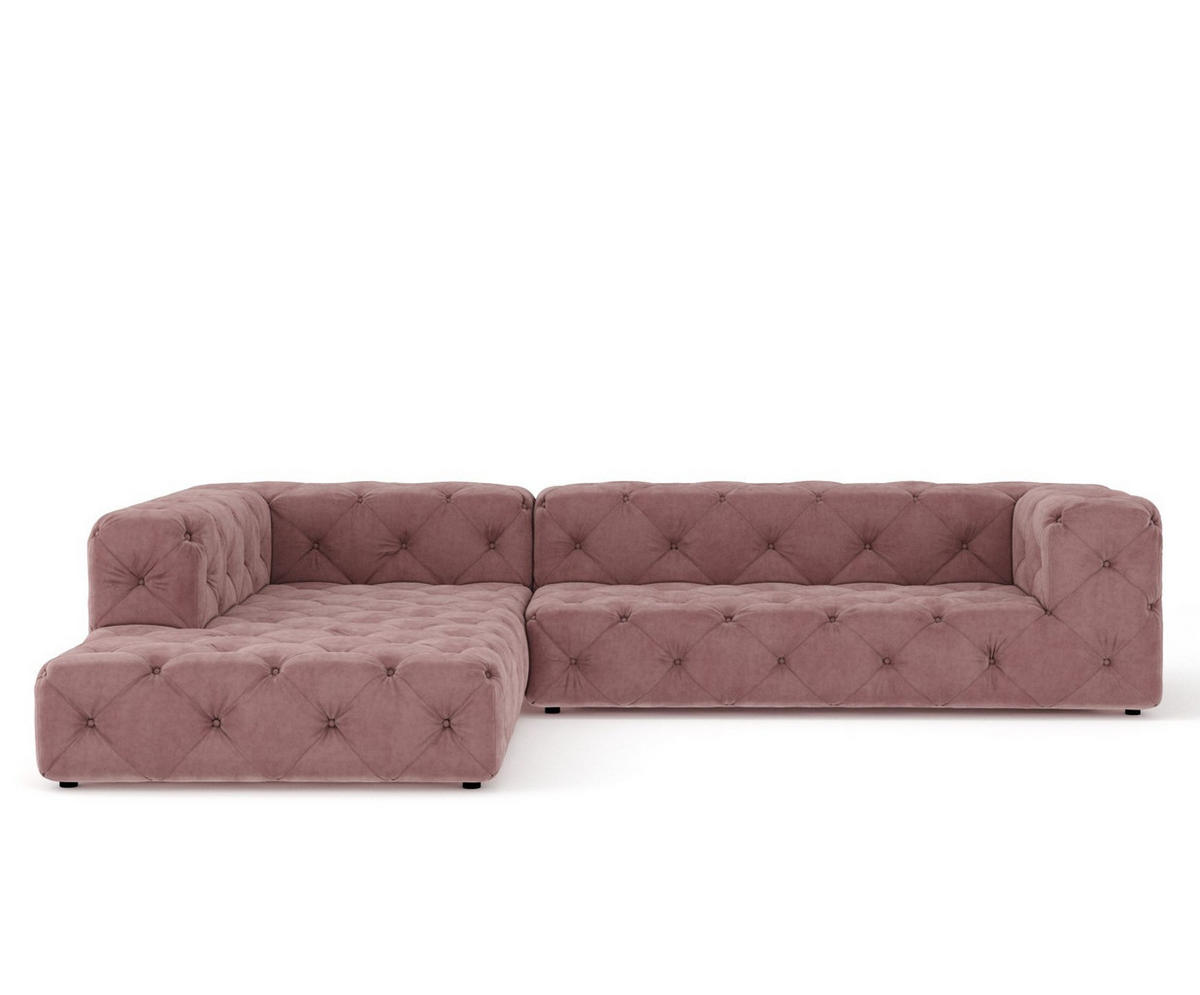 ECKSOFA Cosimo Rosa Samtstoff - Schwarz/Rosa, Holz/Holzwerkstoff (325/228cm) - Maison de Reve