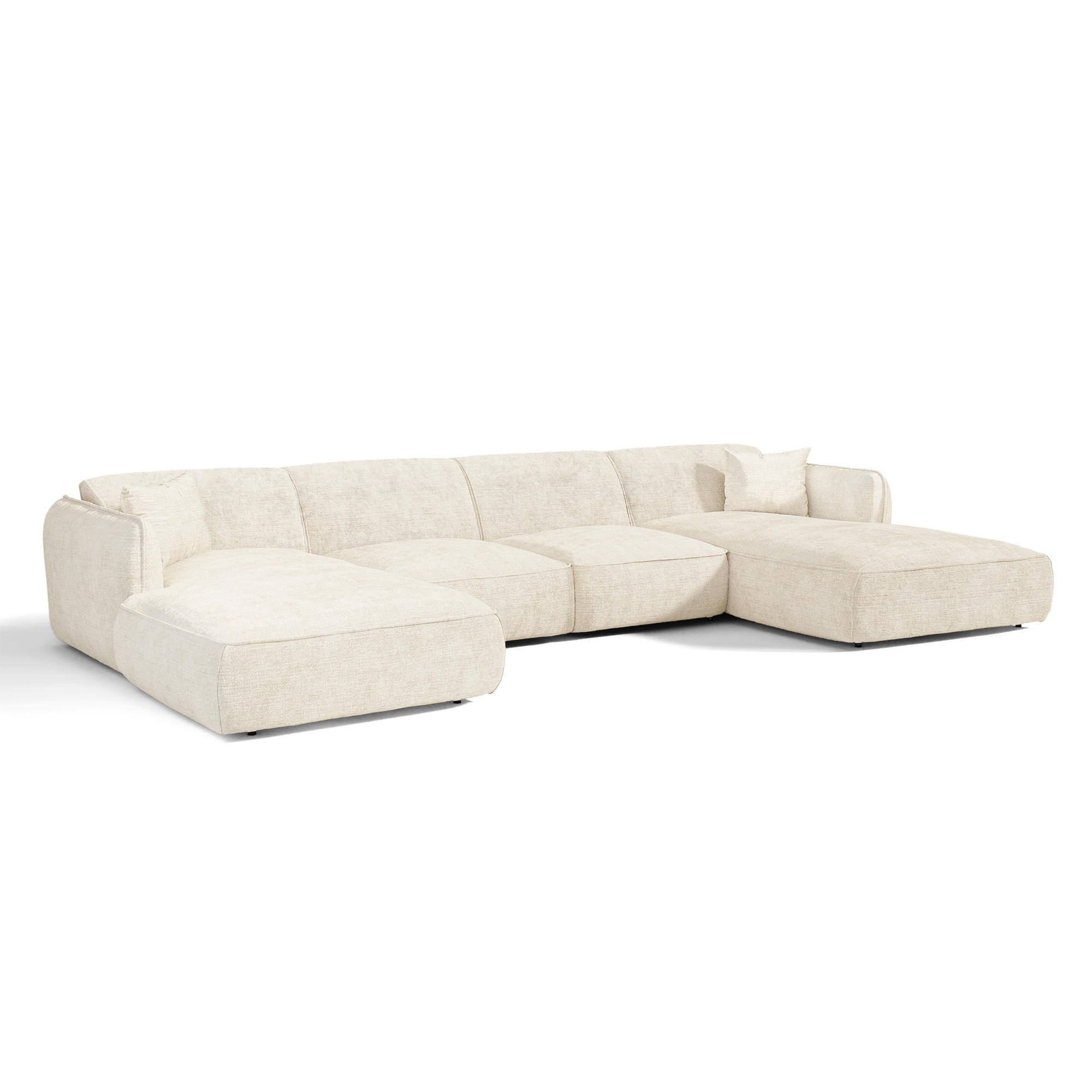 PANORAMA-SOFA LOMI Geprägter Samt Creme 346cm - Creme, Textil (346/76/166cm) - Premium Interiors
