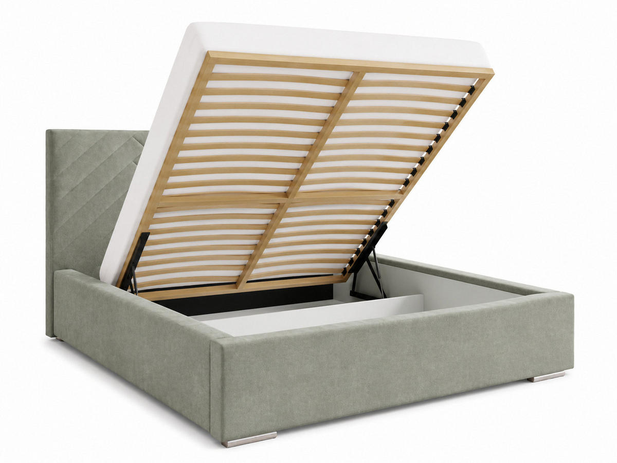 MARPUR Polsterbett AURA 140x200 cm mit Bettkasten und Lattenrost, Veloursstoff Grau - Chromfarben/Grau, Holz/Holzwerkstoff (140/200cm) - Marpur