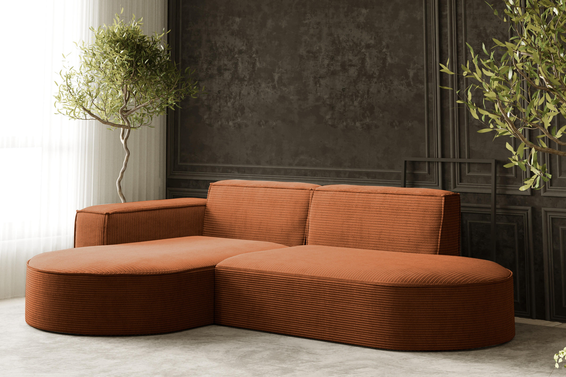 ECKSOFA Designer MODENA STUDIO stoff Dicker cord Poso Ziegel Links - Orange, Holzwerkstoff/Textil (165/236cm) - Kaiser Möbel
