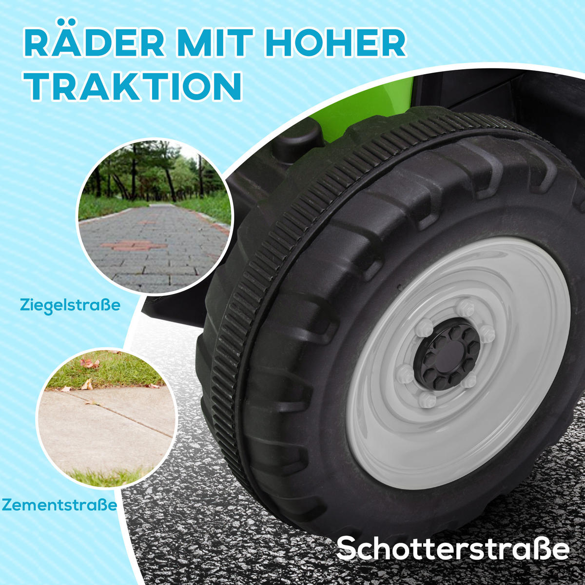 ELEKTRISCHER Traktor Kinder Aufsitztraktor mit MP3 Funktion, 3-6KM/H, Grün - Grün, Metall (136.5/50/52.5cm) - HOMCOM