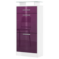SCHUHSCHRANK Loret Front in Brombeer Hochglanz - Brombeere, Holzwerkstoff (46/104/23cm) - Vladon