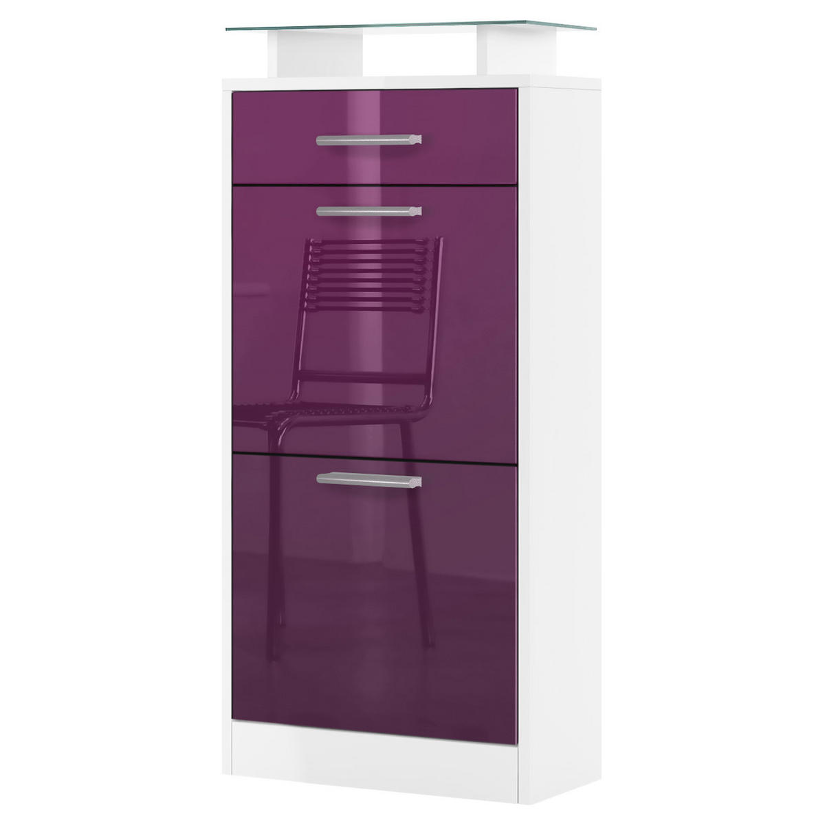 SCHUHSCHRANK Loret Front in Brombeer Hochglanz - Brombeere, Holzwerkstoff (46/104/23cm) - Vladon