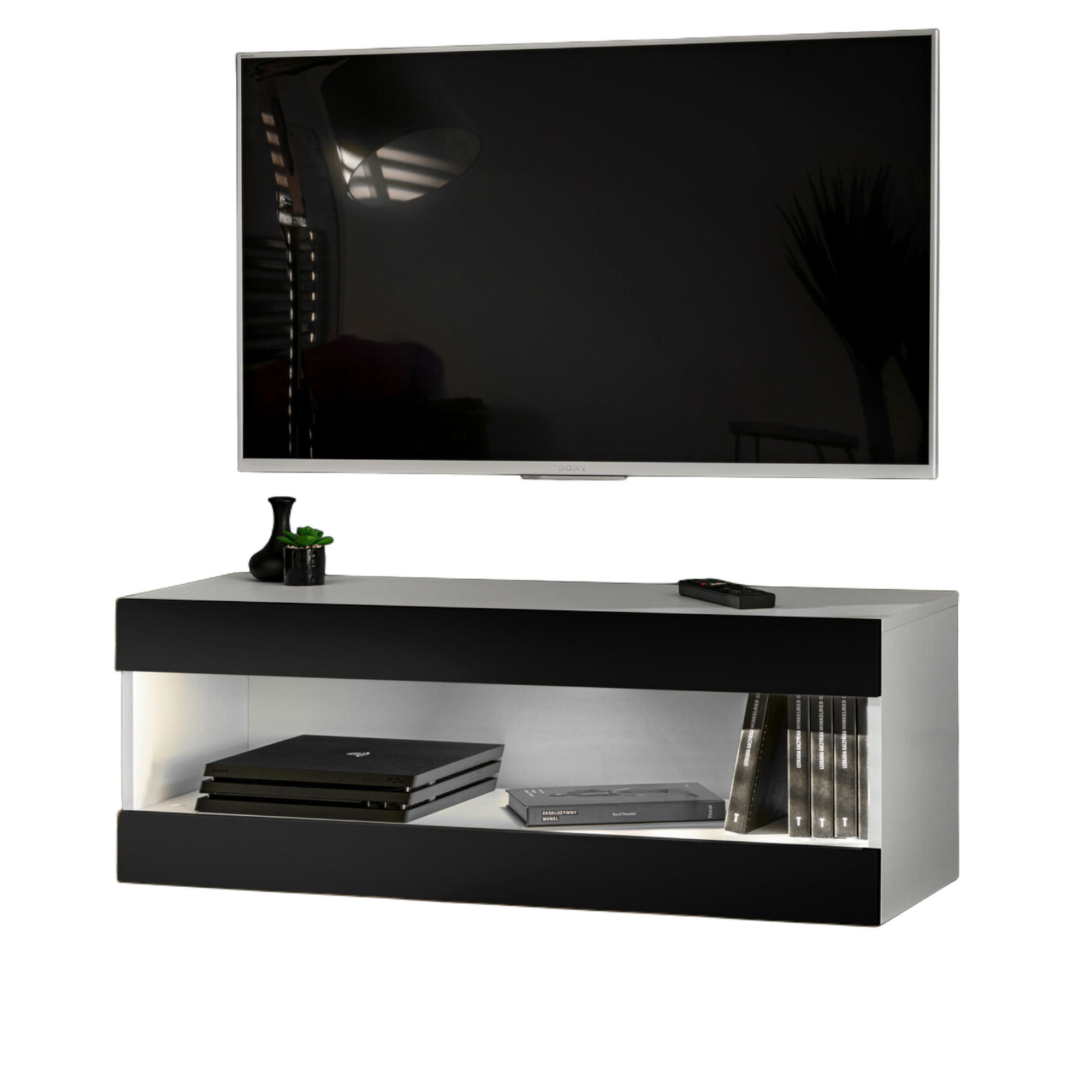 HÄNGEBOARD TV TIVOLI RTV2 Offener Raum Weiß + Schwarz - Schwarz/Weiß, Glas/Holzwerkstoff (100/36/35cm) - Komodee