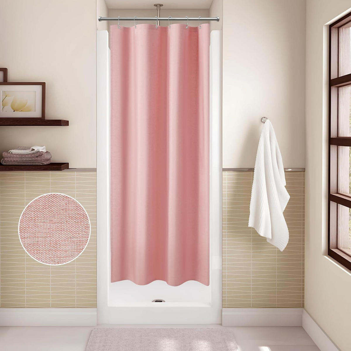 DUSCHVORHANG Leinenoptik 92 x 182 cm Rosa - Rosa, Textil (92/182cm)