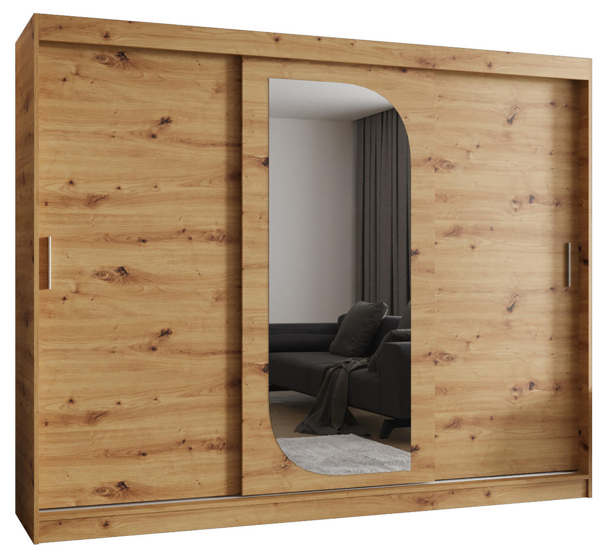 SCHWEBETÜRENSCHRANK 200/250/62 3-türig - Silberfarben/Eiche Artisan, Holz (250/200/62cm) - MÖBEL KRYSPOL