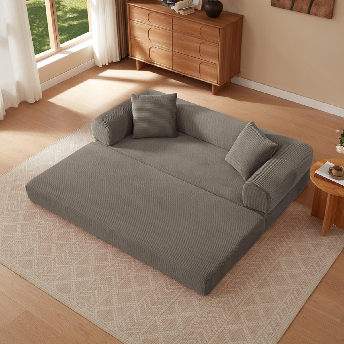 SCHLAFSOFA 195/89/59 cm Taupe Samtstoff, 3-Sitzer - Taupe, Textil (89/59/195cm) - Oxeza