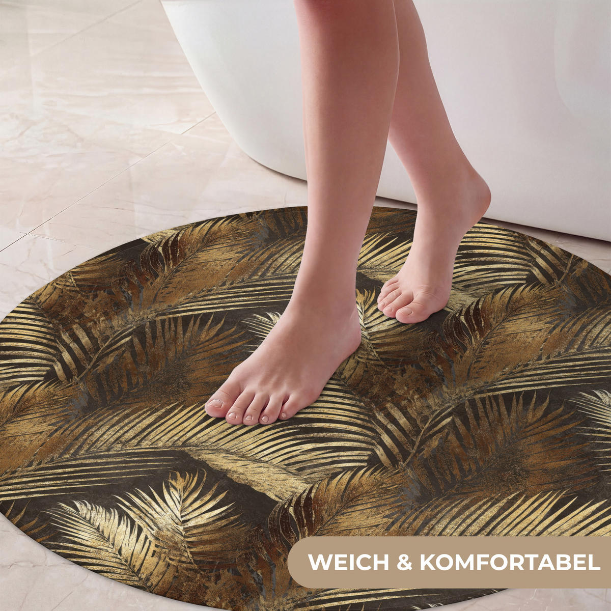 KOUPELNOVÁ PŘEDLOŽKA Tropical - Listy - zlaté 70x70 cm - zlatá, textil/plast (70/70cm)