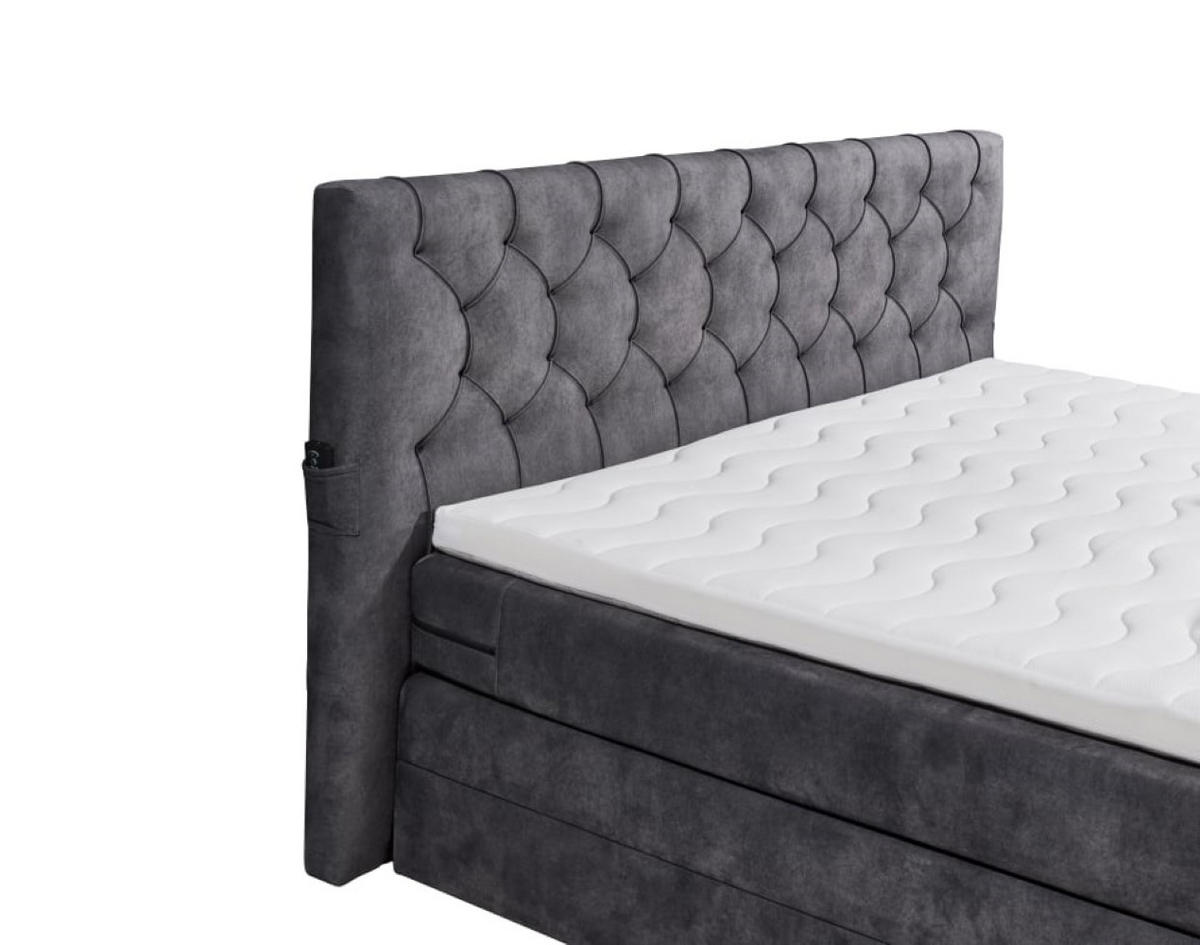 BOXSPRINGBETT 180x200 – motorisierte TV‑Halterung, HR-Lux-Topper, Duo‑Wendematratze H3/H4 - Anthrazit, Textil (180/200cm) - ed exciting design