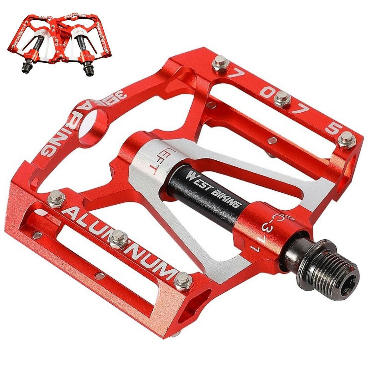 FAHRRADPEDALE Aluminium CNC Rot 9/16 Zoll rutschfest 3 Dichtlager - Rot, Metall (10/1.5/10cm)