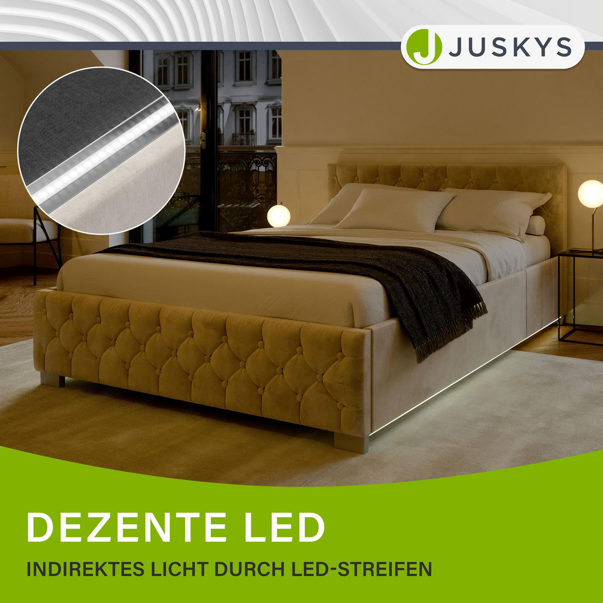 POLSTERBETT Nizza Beige 140x200 cm mit Matratze - Beige, Holz (140/200cm) - Juskys