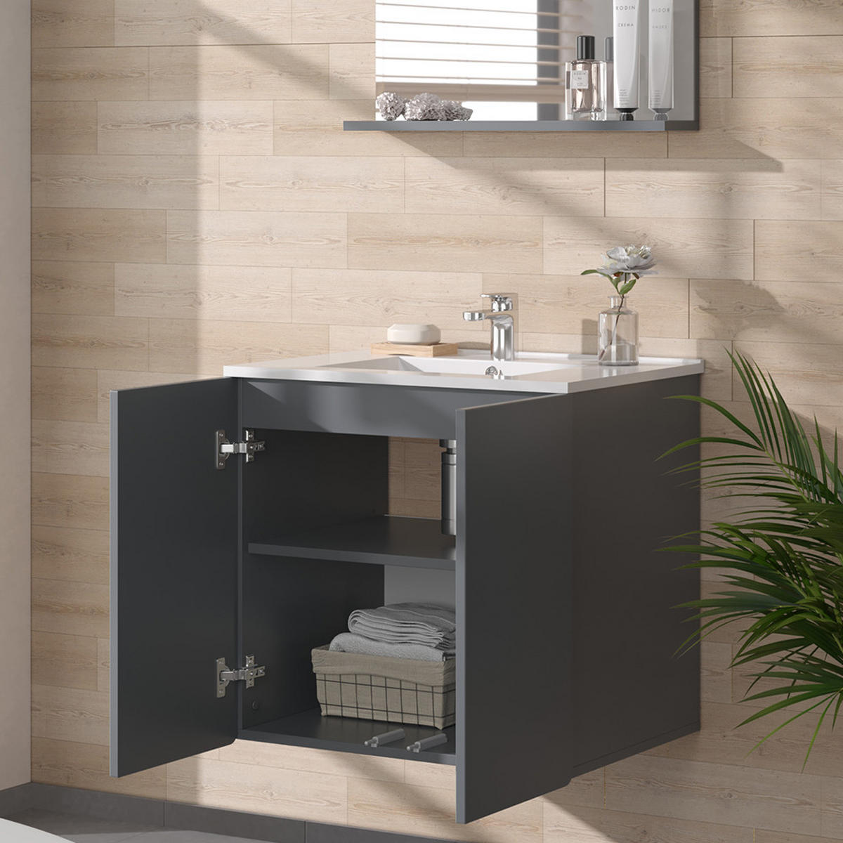 WASCHTISCHKOMBI Izan, Grau, 2 Teile - Grau, Holzwerkstoff (61.8/57.8/44.8cm) - Vicco