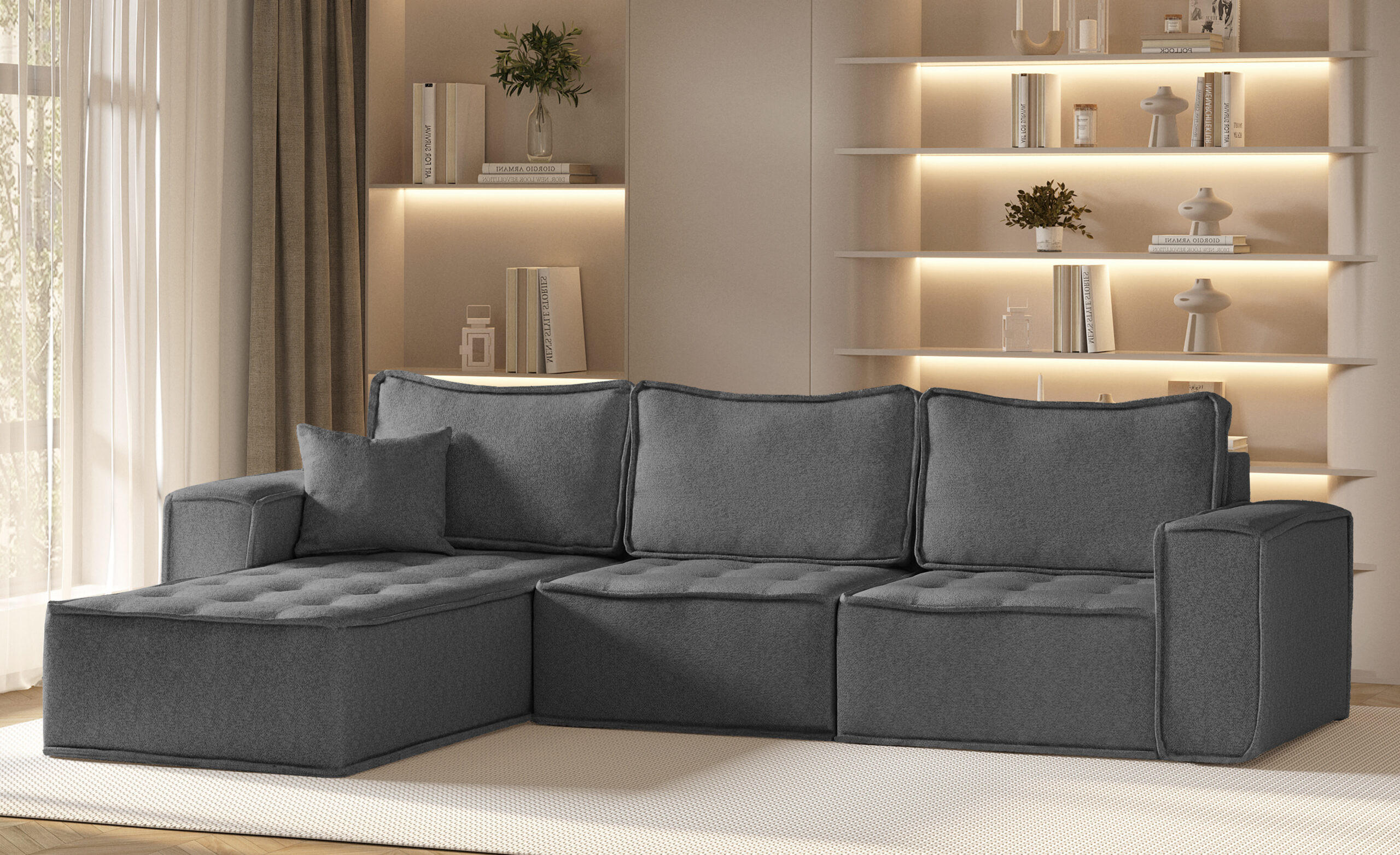 ECKSOFA L-förmige Bohoo-Maxi Dunkelgrau Links - Dunkelgrau, Holz (192/292cm) - Kaiser Möbel