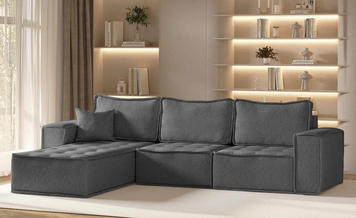ECKSOFA L-förmige Bohoo-Maxi Dunkelgrau Links - Dunkelgrau, Holz (192/292cm) - Kaiser Möbel