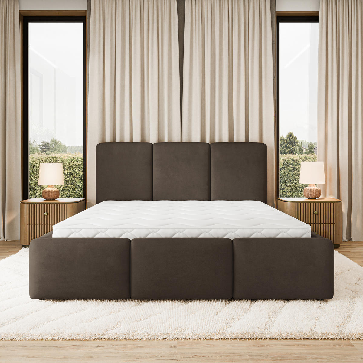POLSTERBETT MORENA MGV 160x200 cm mit Bettkästen - Braun - Braun, Holz (160/200cm) - MASSENO