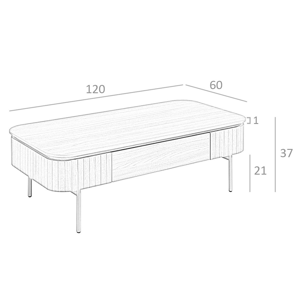 COUCHTISCH Rechteckiger Couchtisch aus Nussbaum und goldfarbenem poliertem Stahl 120/60/37 cm - Nussbaumfarben/Goldfarben, Holz/Holzwerkstoff (60/120/37cm) - ANGEL CERDA