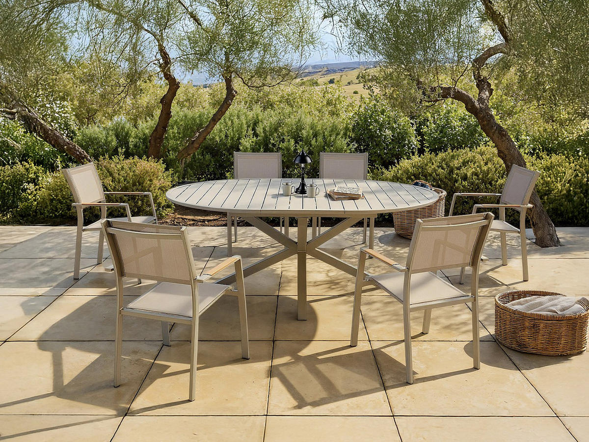 GARTENESSGRUPPE im Set - 6 -Sitzer - Textilene - taupe - YOHA - Braun, Metall - Vente-Unique