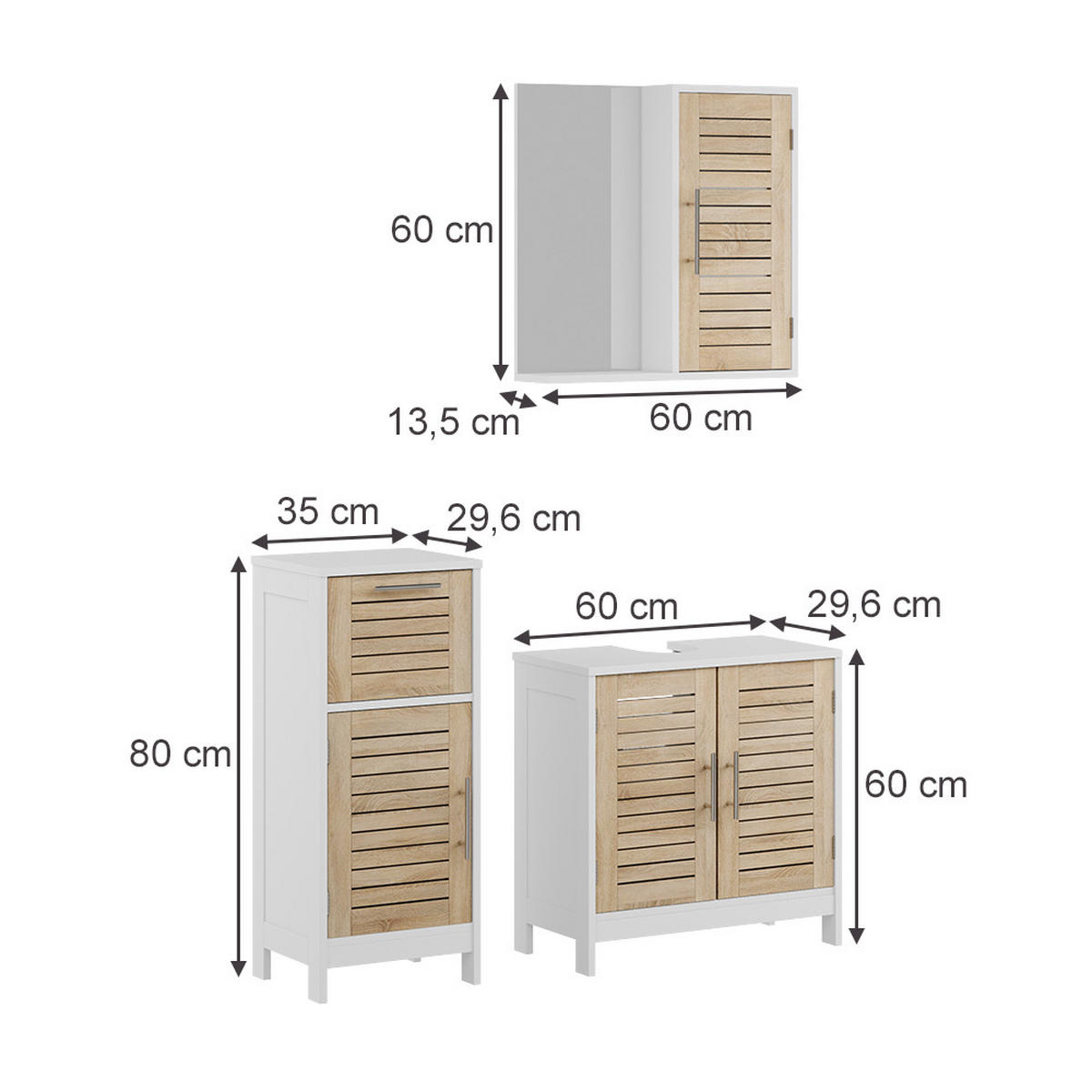 BADMÖBEL-SET Looma Weiß/Eiche 3 Teile - Weiß, Holzwerkstoff (60/60/29.6cm) - Vicco