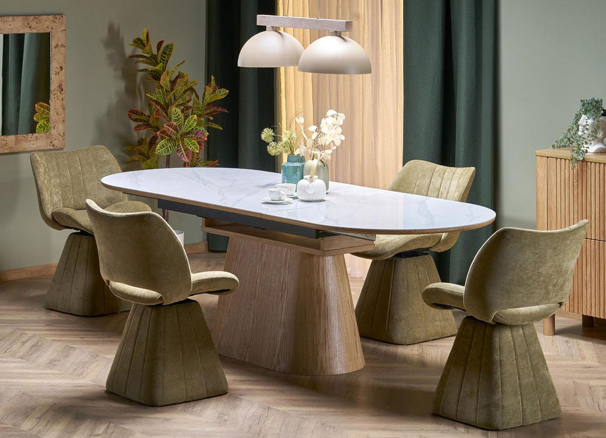 ESSTISCH Sirius weiß Marmor / Eiche Natur 160-240 / 90 / 77cm - Eichefarben/Weiß, Holz/Holzwerkstoff (90/240/77cm) - Feldmann-Wohnen