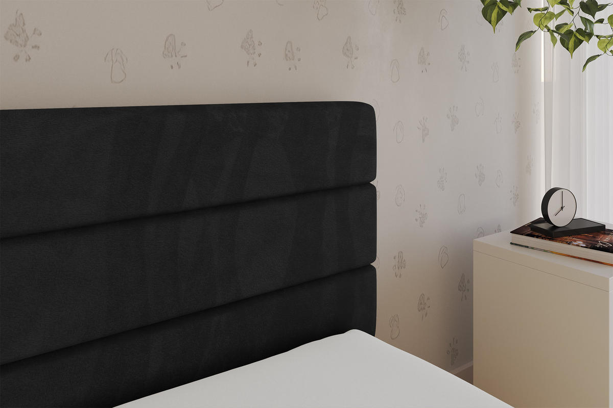 EINZELLBETT Jugendbett mit Bettkasten, Links - BEMY 90x200 Schwarz - Schwarz, Holzwerkstoff/Textil (90/200cm) - ALTDECOR