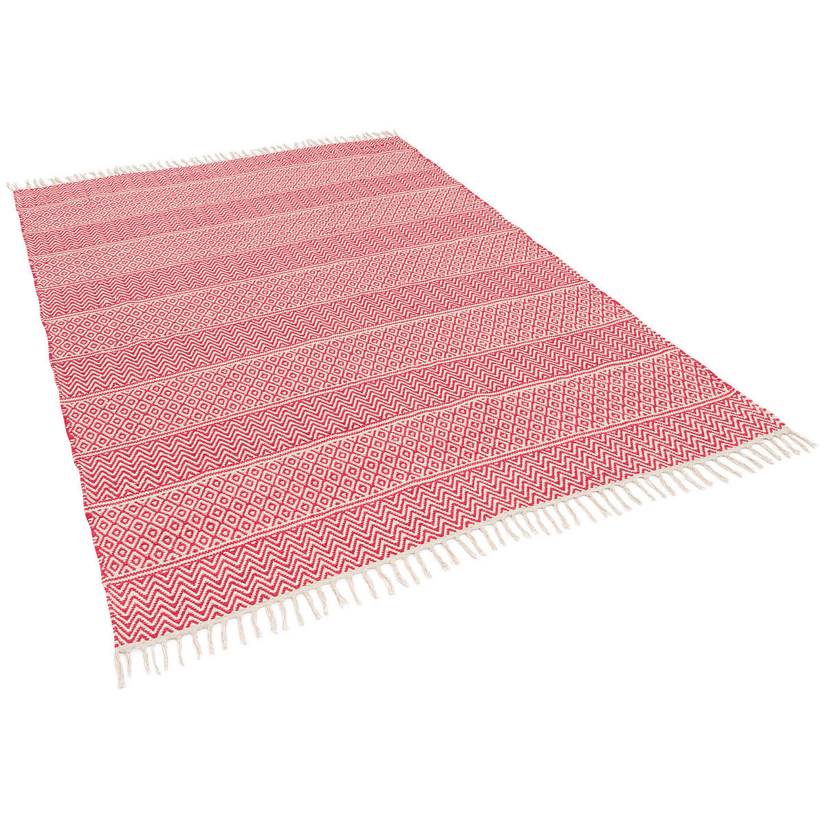 BAUMWOLLE NATUR KELIM TEPPICH SANDY STRIPES - Rot, Textil (90/160cm) - Pergamon