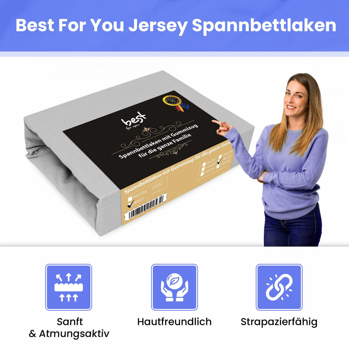 SPANNBETTLAKEN 180/200 cm, Jersey Elastisch 100 % Baumwolle Silber - Grau, Textil (180/200cm) - Best For Home