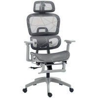 BÜROSTUHL Schreibtischstuhl mit Armlehne Kopfstütze Lendenwirbelstütze Grau - Grau, Kunststoff/Textil (64/122/66cm) - HOMCOM
