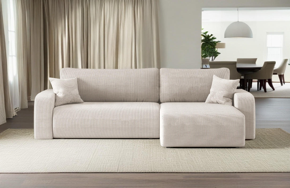 SCHLAFSOFA MILANO XL und bettkasten stoff Poso Dicker Cord Beige Rechts - Beige, Holz (274/82/145cm) - Kaiser Möbel