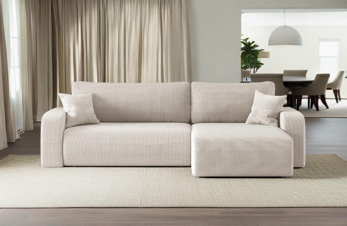 SCHLAFSOFA MILANO XL und bettkasten stoff Poso Dicker Cord Beige Rechts - Beige, Holz (274/82/145cm) - Kaiser Möbel