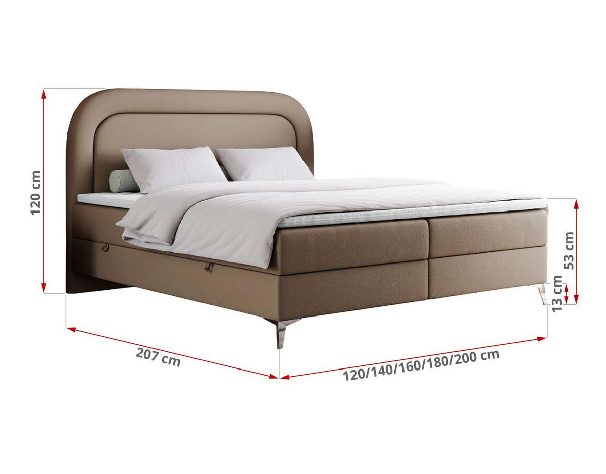 BOXBETT EIRA 120/200 Braun Kunstleder - H3 - Silberfarben/Braun, Holz/Textil (120/200cm) - MKS