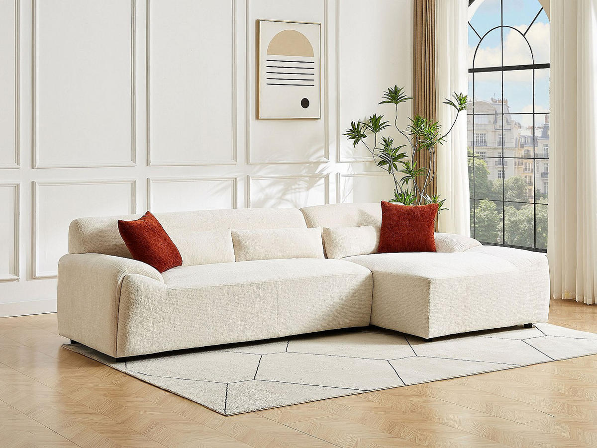 ECKSOFA - Ecke rechts - Chenille-Stoff - Beige - OVILIO - Beige, Textil (293/151cm) - Vente-Unique