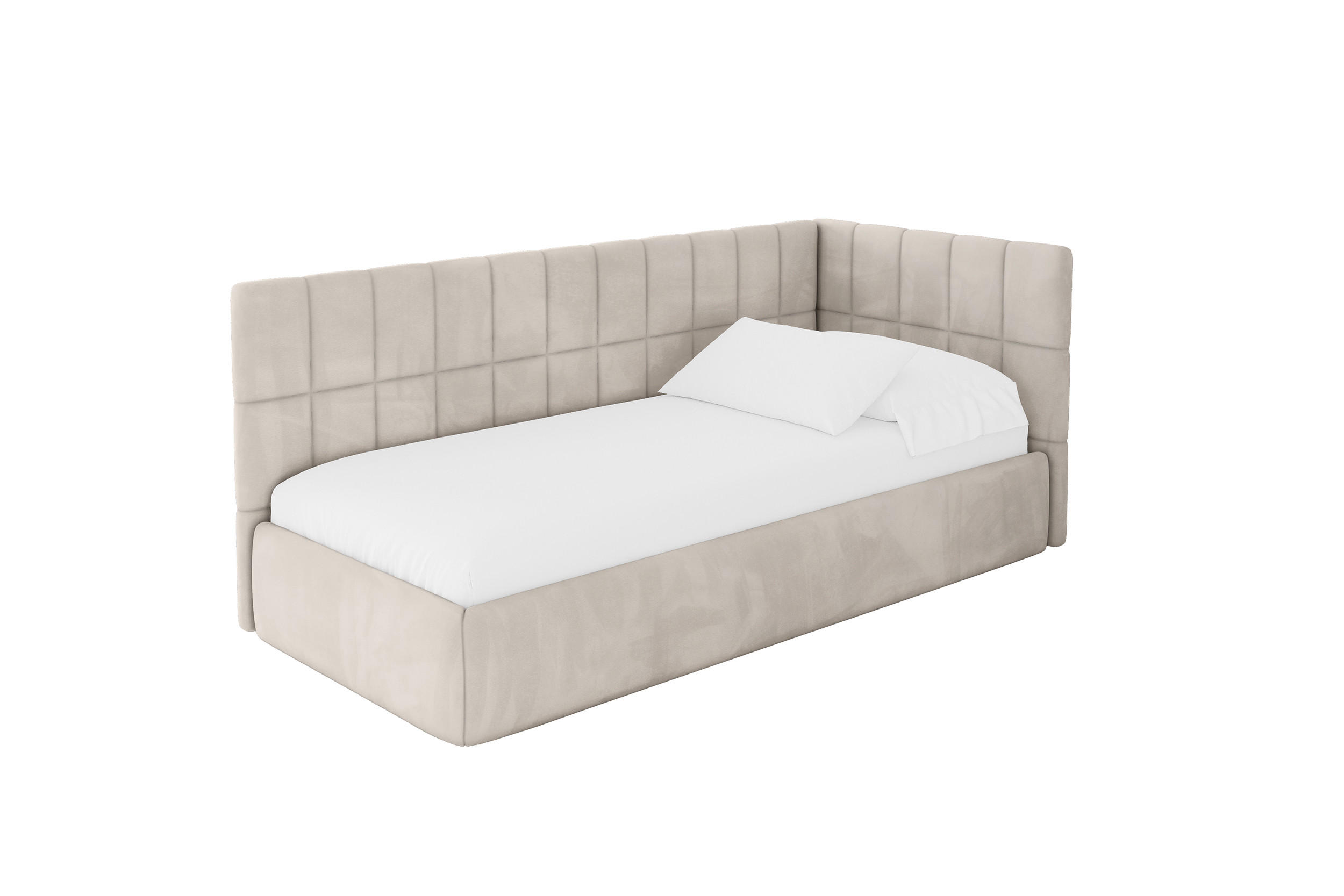 EINZELLBETT Jugendbett mit Bettkasten, Links - TULY 80x200 Beige - Ecru, Holzwerkstoff/Textil (80/200cm) - ALTDECOR