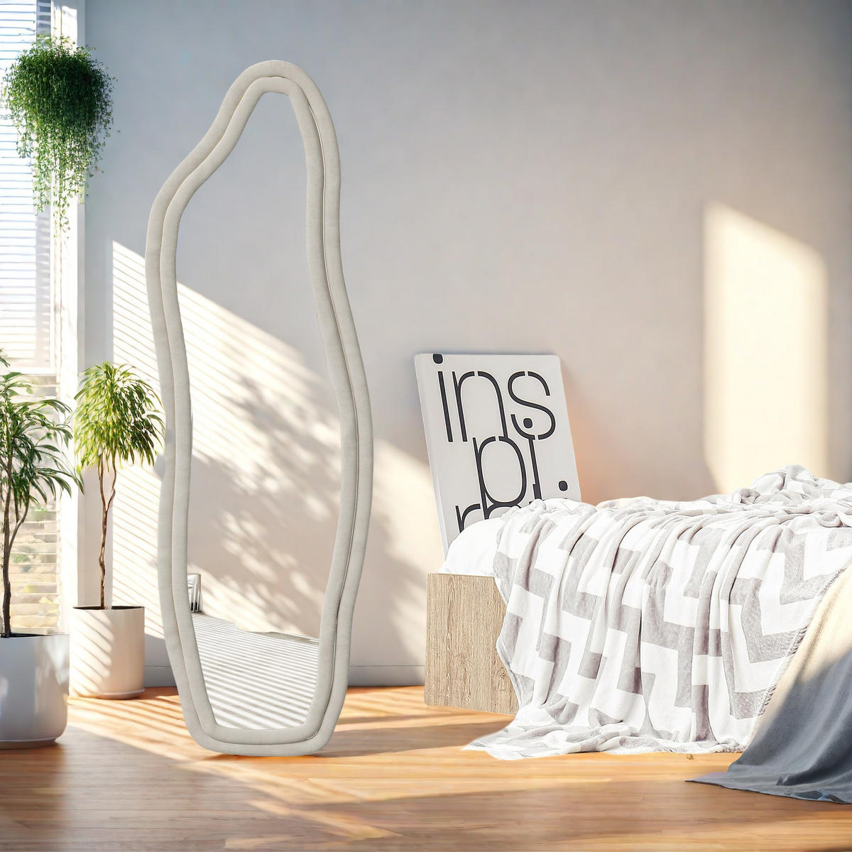 GANZKÖRPIERSPIEGEL 160x50 cm Organische Form Samtrahmen Weiß - Weiß, Glas (3/160/50cm) - SHOPENTRA