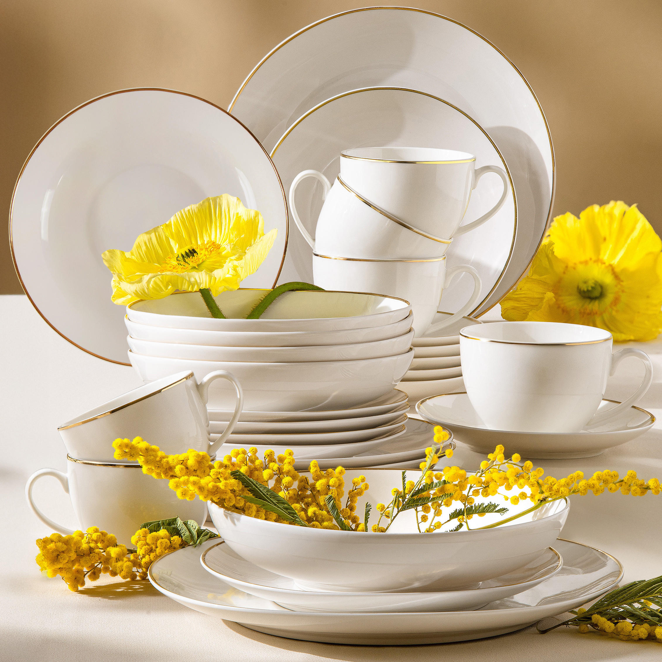 KOMBISERVICE AD BELLA, 6 Personen, 30-tlg - Ecru/Goldfarben, Keramik (26/8/26cm) - KONSIMO®