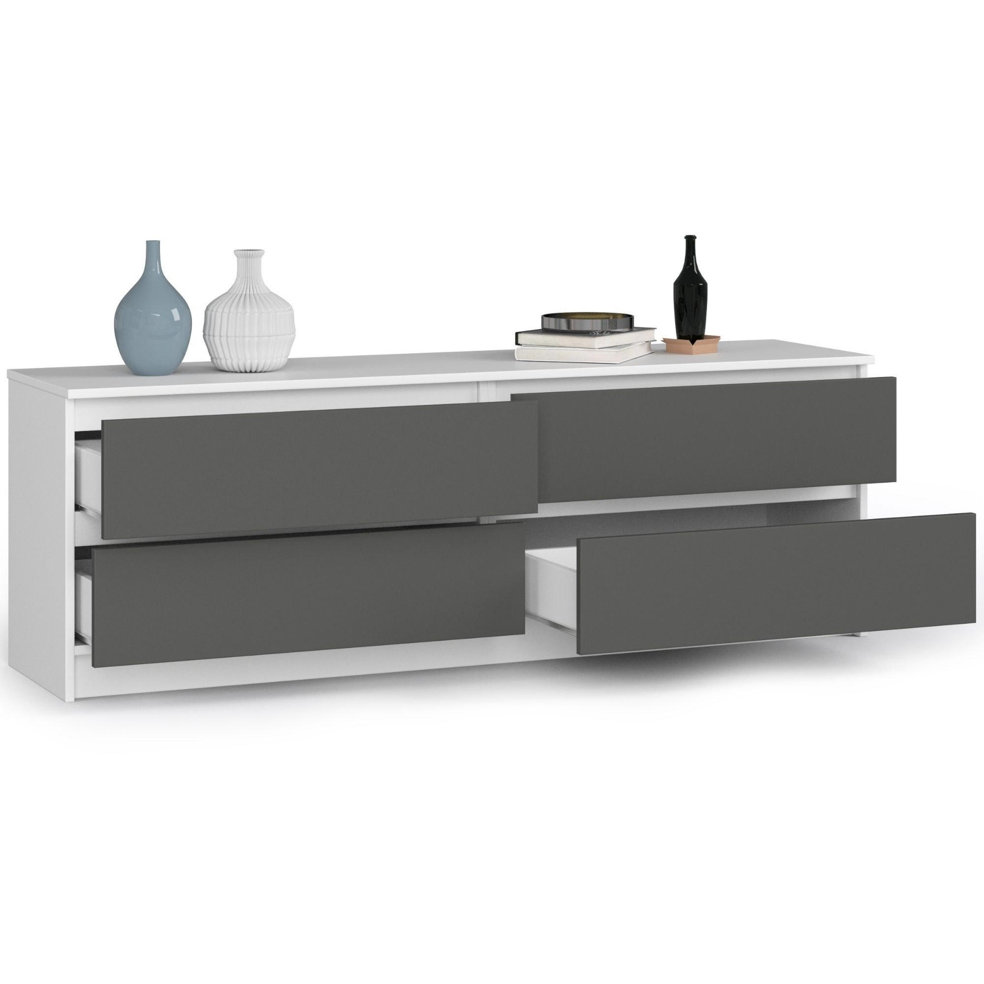 KOMMODE K160 4 Schubladen, Weiß-Grau, 160x40x54 cm - Weiß/Grau, Holz (160/54/40cm) - Milordbikes