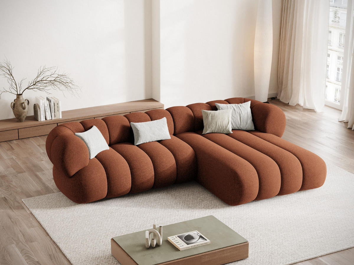 ECKSOFA Koge aus Chenille-Stoff ziegelrot 5 Sitzplätze - Orange, Textil (165/270cm) - Cosmopolitan Design