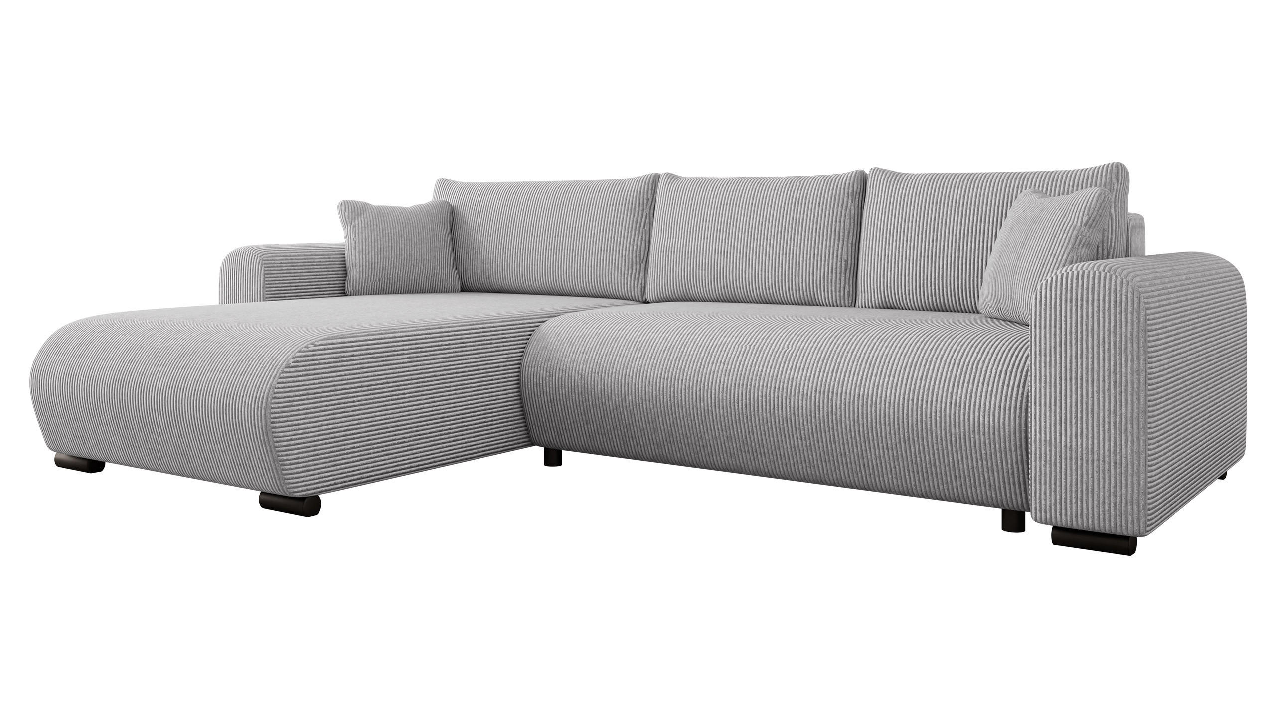 ECKSOFA Merkos Cord - Hellgrau/Schwarz, Holz/Textil (285/188cm) - MIRJAN24