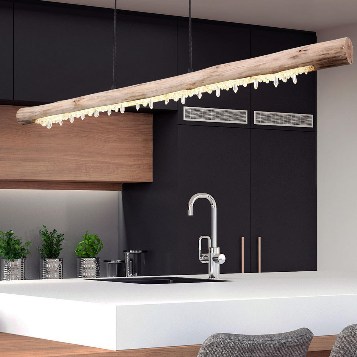 LED HÄNGELEUCHTE Metall Holzoptik Braun - Braun, Holz (120/7/150cm) - Globo Lighting