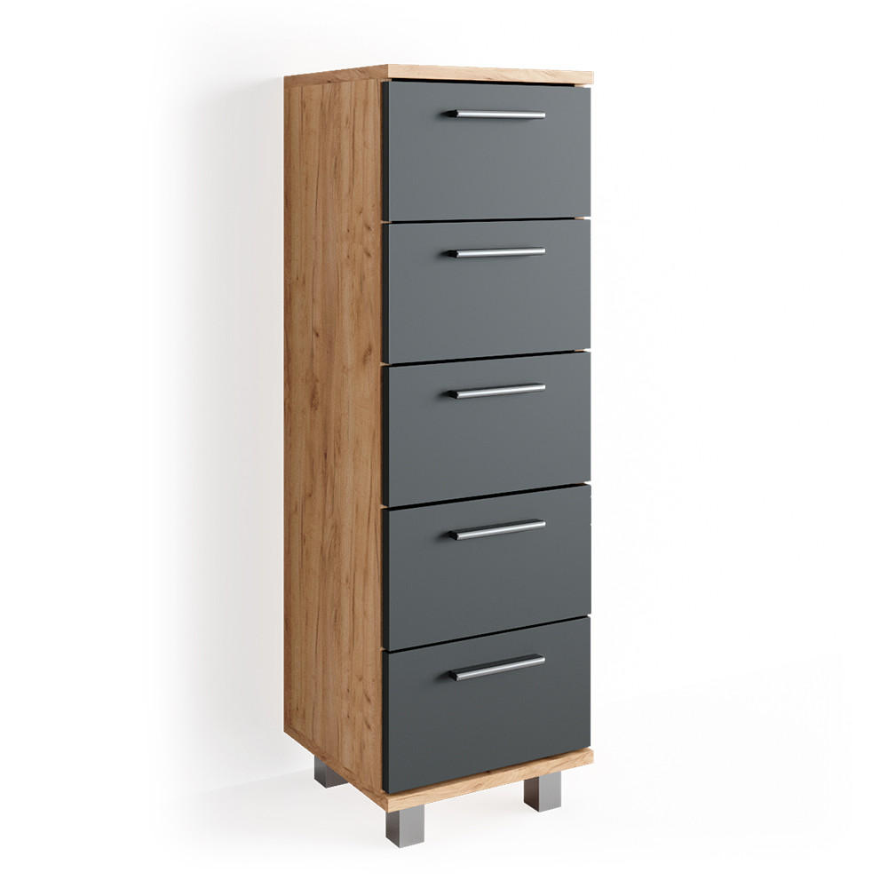 BADSCHRANK Ilias Goldkraft Eiche 30 x 95 cm - Eiche Wotan, Holzwerkstoff (30/95/30cm) - Vicco