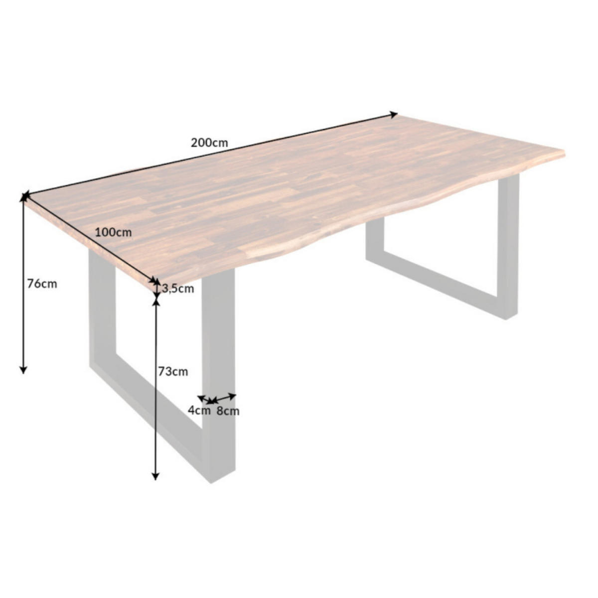 ESSTISCH GENESIS Akazie Braun 200cm - Schwarz/Braun, Holz/Metall (100/200/76cm) - riess-ambiente