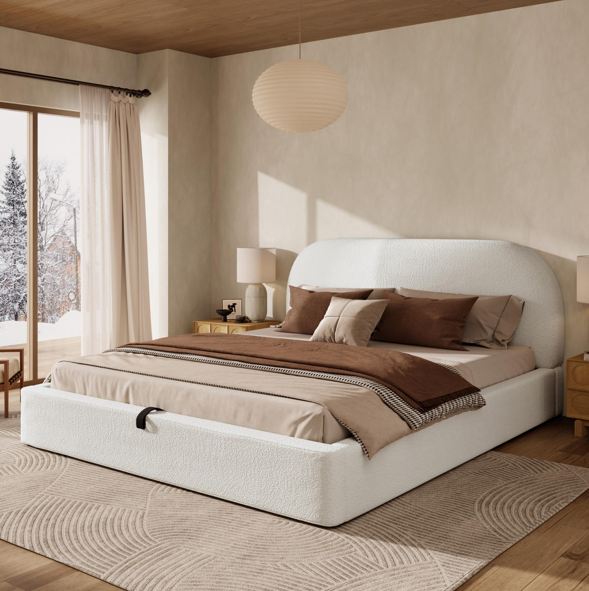 POLSTERBETT 180/200 cm mit hydraulischem Stauraum, Lattenrost und abnehmbarem Bouclé-Bezug, Beige - Beige, Textil (180/200cm) - Redom