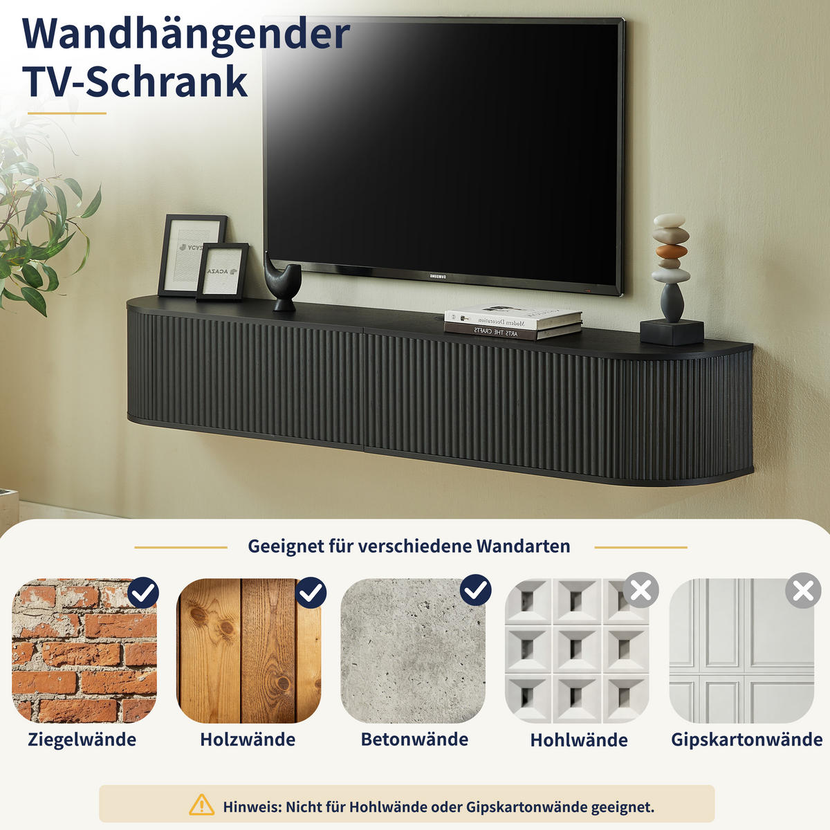 TV-SCHRANK 180/32/30 cm Naturholz mit Kabeldurchlass und Türen - Schwarz, Holzwerkstoff (180/30/32cm) - Oxeza