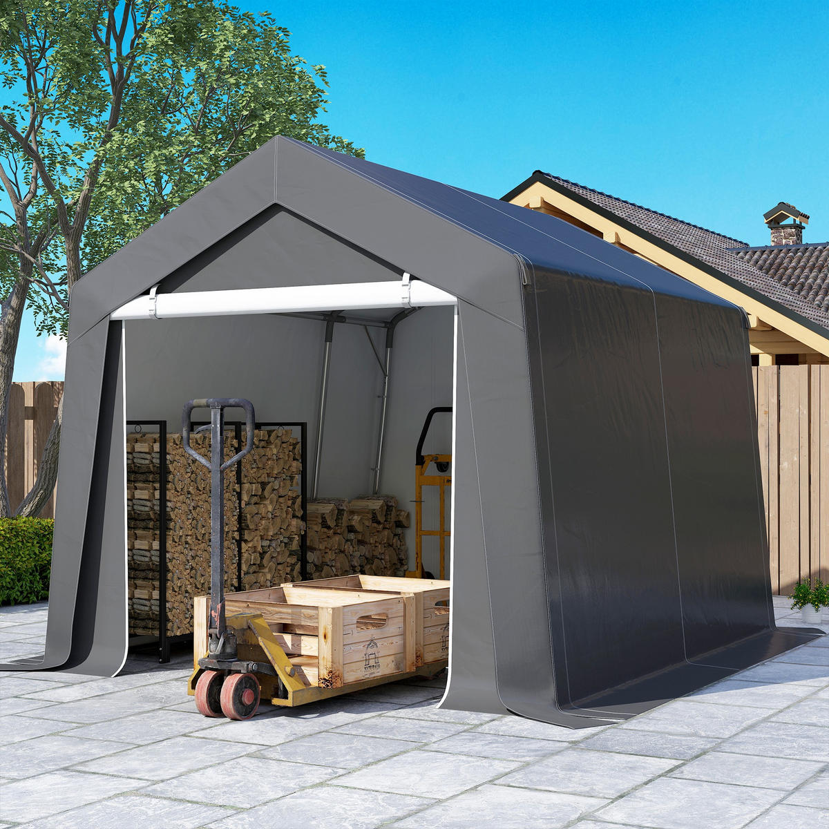 ZELTGARAGE 3x3 m DE-08167 wasserdicht mit Rolltür Dunkelgrau - Dunkelgrau, Metall (300/235/302cm) - ComfortXL
