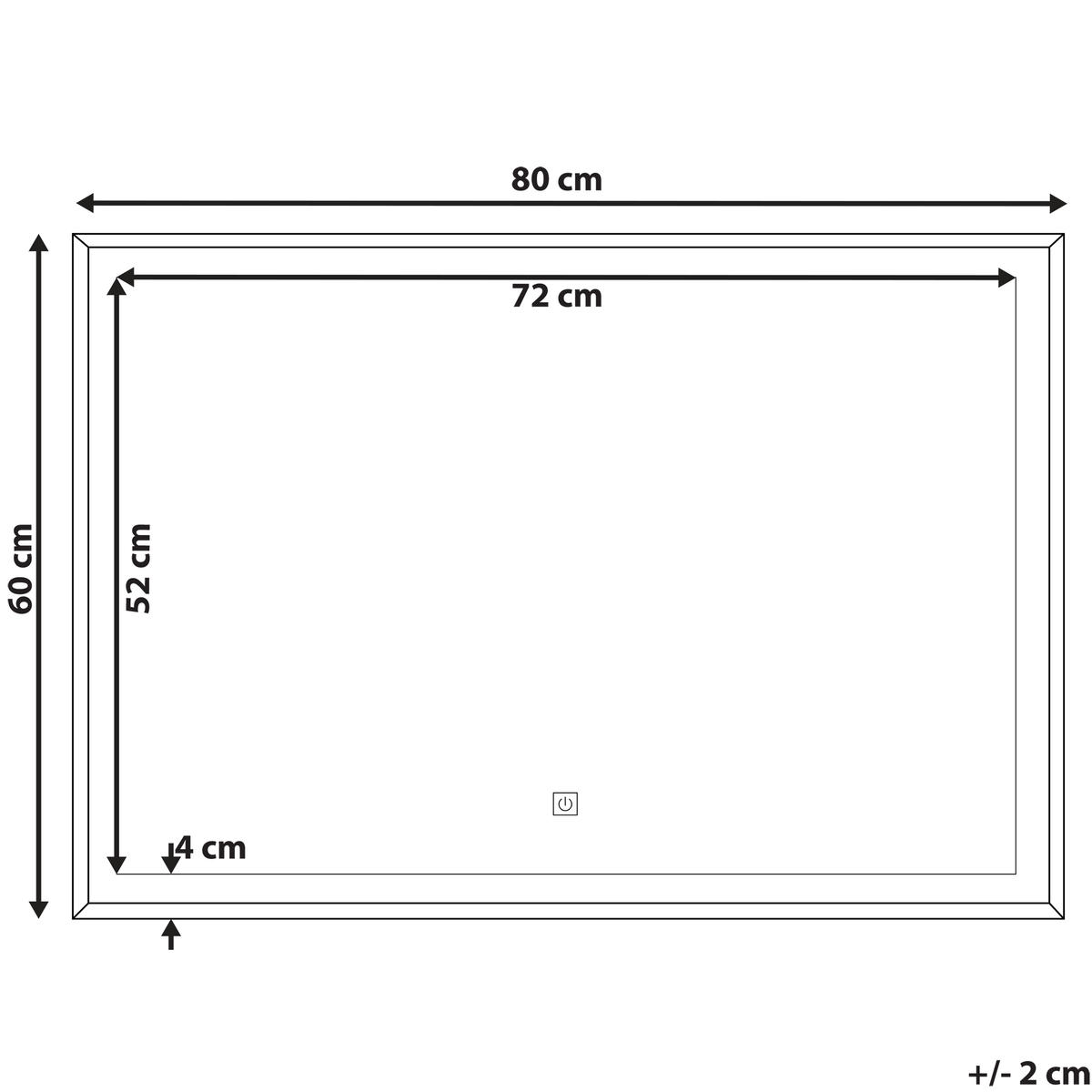 BADSPIEGEL mit LED-Beleuchtung rechteckig 80/60 cm Argens - Silberfarben, Kunststoff (80/60/4cm) - Beliani