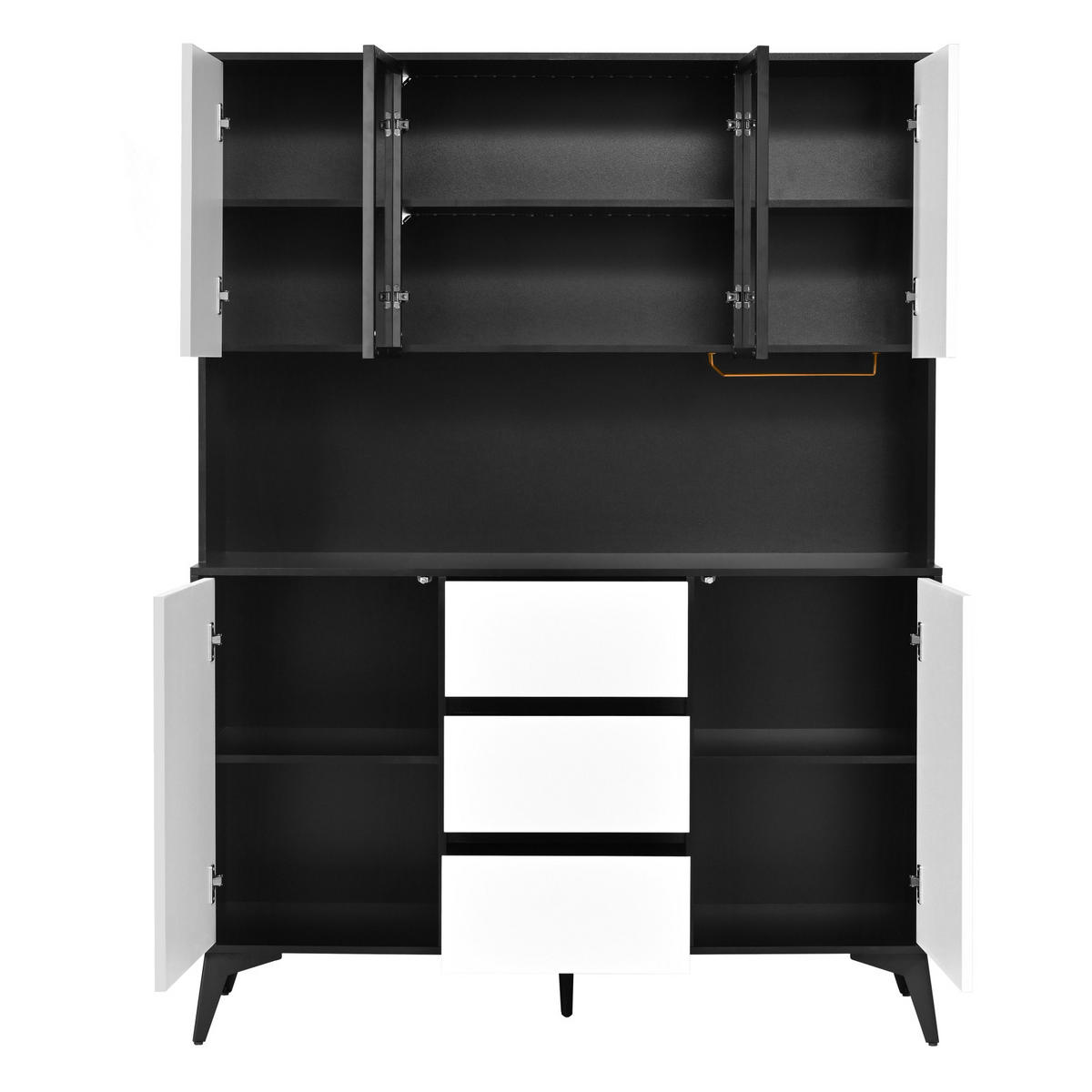 HOCHSCHRANK mit LED-Beleuchtung,Glasvitrine und Stauraum - Schwarz, Holz (120/160/40cm) - PARAFTA HOME