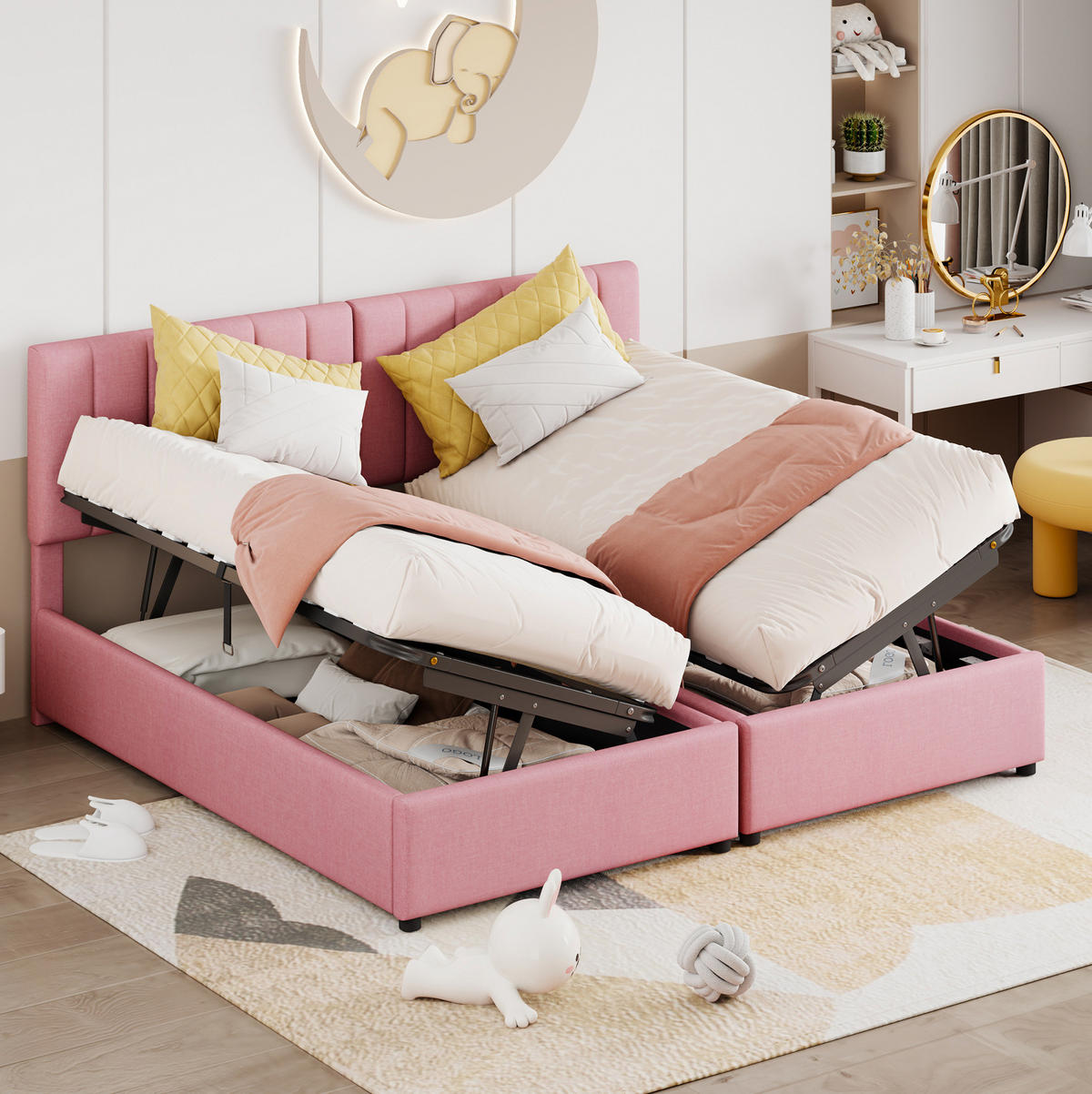 POLSTERBETT mit hydraulischem Stauraum 180x200 cm Rosa - Pink, Metall (180/200cm) - Meubliv