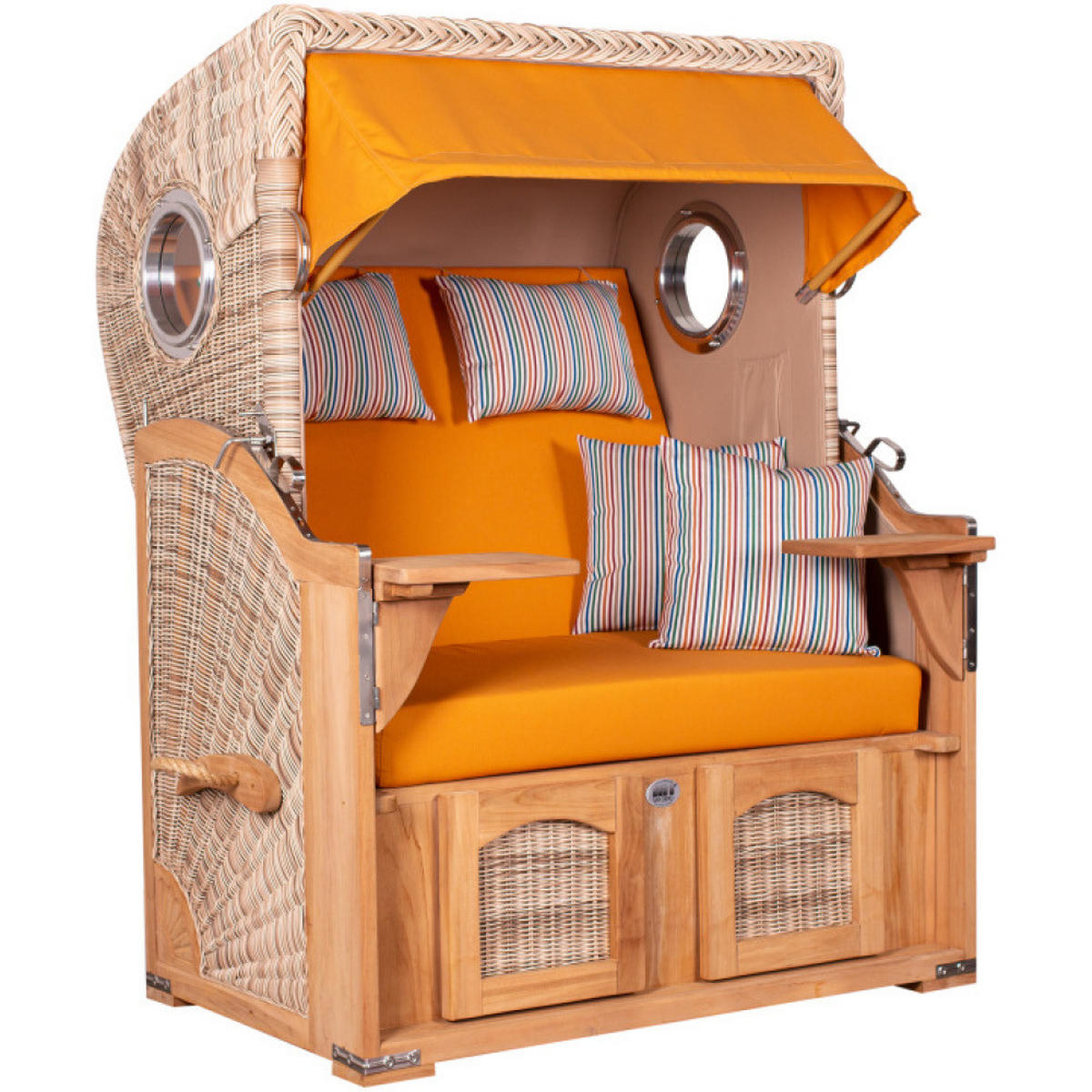 STRANDKORB Düne 2-Sitzer Teak Shell - Gelb/Braun, Holz/Metall (125/170/80cm) - Mr. Deko