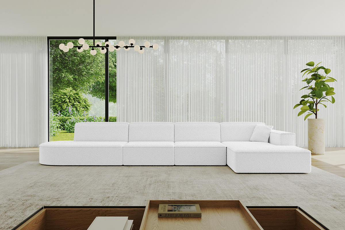 ECKSOFA Ottomane Rechts IREA-L3-v4 - 413x171x79 cm Weiß - Weiß, Holzwerkstoff/Textil (171/413cm) - ALTDECOR