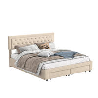 POLSTERBETT 160x200cm, Beige, Samt, mit Schubladen und Lattenrost, ohne Matratze - Beige, Holz (160/200cm) - WoodenAura