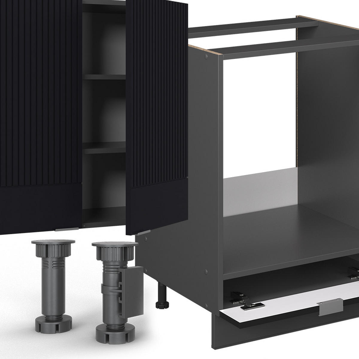 KÜCHENZEILE Fame-Line, Schwarz gestreift/Anthrazit, 355 cm, AP Marmor - Anthrazit/Schwarz, Holzwerkstoff (355/81.6/60cm) - Vicco